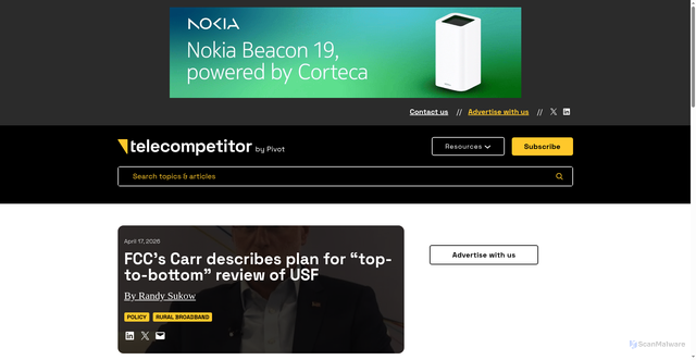 Security scan screenshot of https://www.telecompetitor.com/fccs-carr-describes-plan-for-top-to-bottom-review-of-usf/