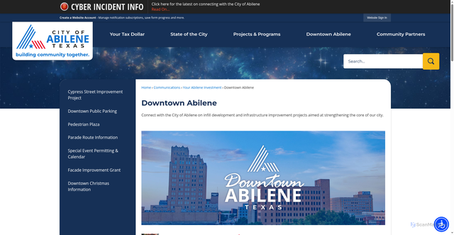 Security scan screenshot of https://abilenetx.gov/downtown