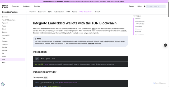 Security scan screenshot of http://metamask-docs-git-dependabot-npmandya-95394d-consensys-ddffed67.vercel.app/embedded-wallets/connect-blockchain/other/ton/