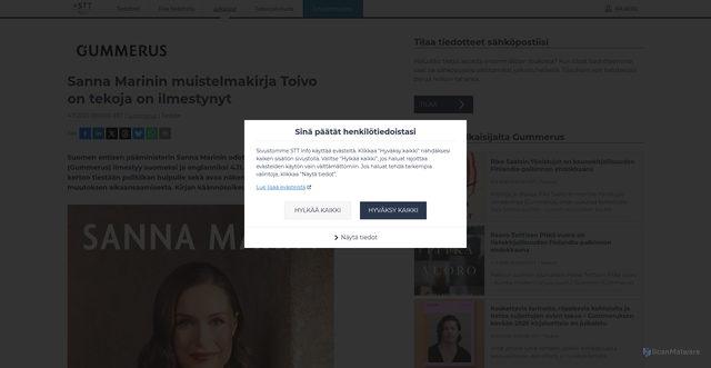 Security scan screenshot of https://www.sttinfo.fi/tiedote/71578043/sanna-marinin-muistelmakirja-toivo-on-tekoja-on-ilmestynyt?publisherId=3579&lang=fi