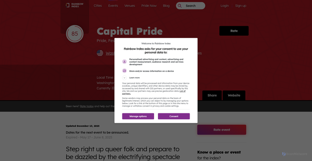 Security scan screenshot of https://rainbowindex.com/event/capital-pride