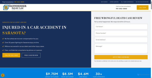 Security scan screenshot of https://dannheisserinjurylaw.com/car-accident/
