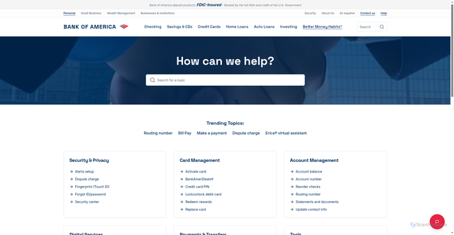 Security scan screenshot of https://bankofamerica-uscom.vercel.app/help