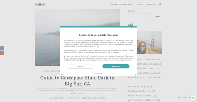 Security scan screenshot of https://californiaisforadventure.com/garrapata-state-park/