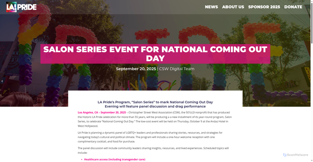 Security scan screenshot of https://lapride.org/salon-series-for-national-coming-out-day/