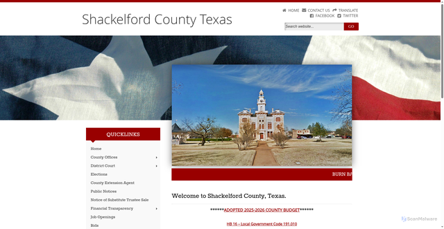 Security scan screenshot of https://www.shackelfordcounty.org/