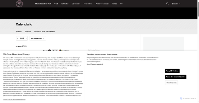 Security scan screenshot of https://es.intermiamicf.com/calendario/partidos