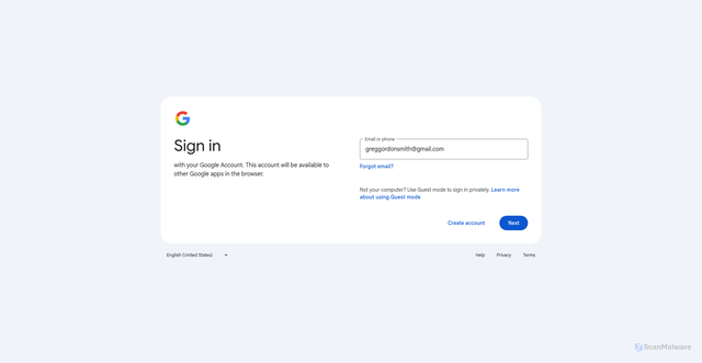 Security scan screenshot of https://accounts.google.com/v3/signin/identifier?Email=greggordonsmith%40gmail.com&continue=https%3A%2F%2Ftakeout.google.com%2Fmanage%2Farchive%2Fbcdd54f7-4d62-4227-87d4-c81d51fd1b93&dsh=S439339419%3A1765003957493872&ifkv=ARESoU1Q8SVhHJGQuYEwdOYrHPJXW9FkX1g-IiccON-sQcmY11HpuKm3hyTXJ55eL40mhF4jf8Zqog&passive=1209600&sacu=1&flowName=GlifWebSignIn&flowEntry=ServiceLogin