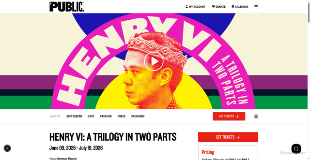 Security scan screenshot of https://publictheater.org/productions/season/2526/henry-vi-a-trilogy-in-two-parts/