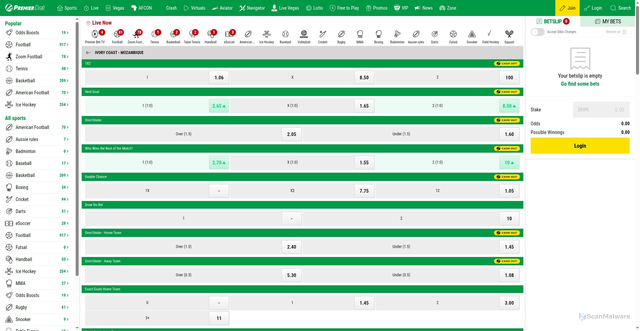 Security scan screenshot of https://www.premierbet.com/mw/event/5960276