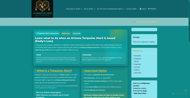 Security scan screenshot of https://azdreamcatchers.com/turquoise-alert-page/
