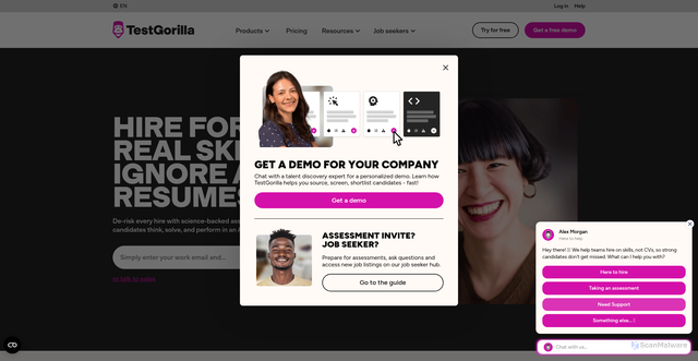 Security scan screenshot of https://www.testgorilla.com