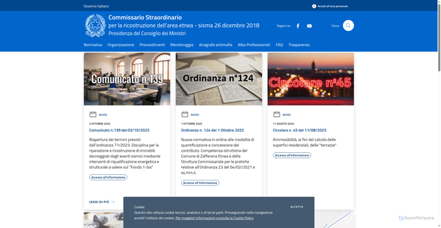 Security scan screenshot of https://www.commissariosismaareaetnea.it/it
