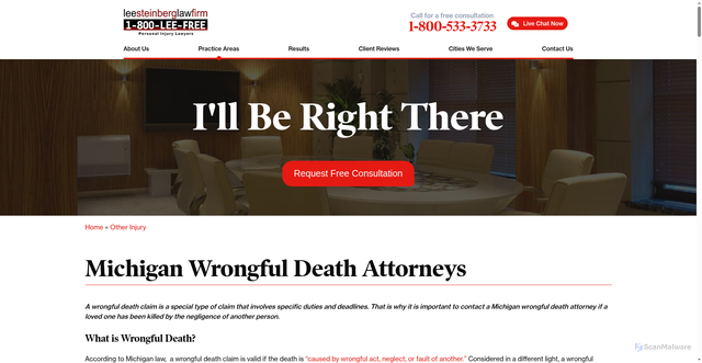 Security scan screenshot of https://www.1800leefree.com/other-injury/wrongful-death-attorney/