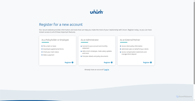 Security scan screenshot of https://registration.unum.com