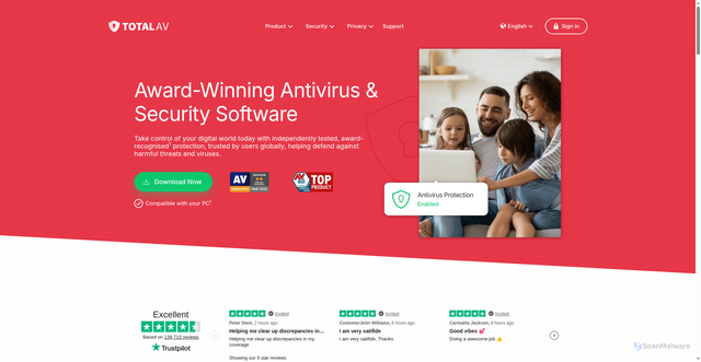 Security scan screenshot of https://www.totalav.com