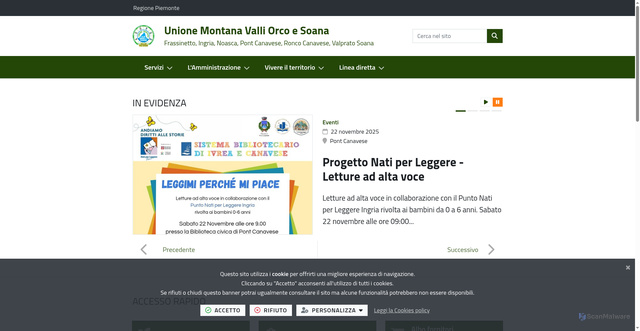 Security scan screenshot of https://www.unionemontanavalliorcoesoana.it/it-it/home