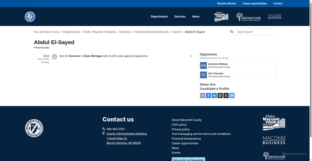 Security scan screenshot of https://pastelections.macombgov.org/candidate/2031