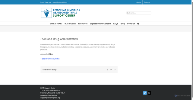 Security scan screenshot of https://restoringtrials.org/glossary/food-and-drug-administration/