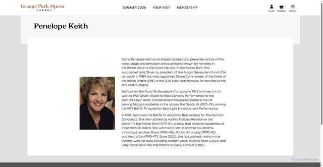 Security scan screenshot of https://grangeparkopera.co.uk/penelope-keith/