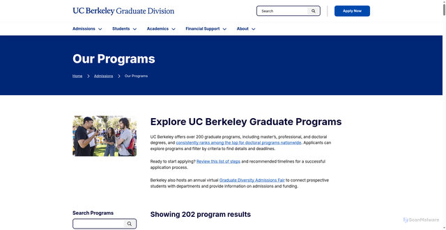 Security scan screenshot of https://grad.berkeley.edu/admissions/our-programs/