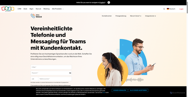 Security scan screenshot of https://www.zoho.com/voice/
