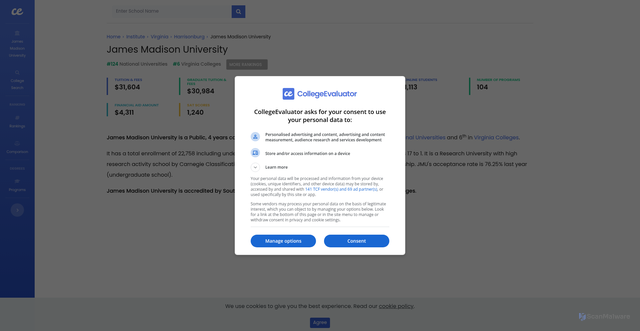 Security scan screenshot of https://www.collegeevaluator.com/institute/james-madison-university/