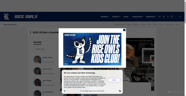 Security scan screenshot of https://riceowls.com/sports/mens-basketball/roster/jalen-smith/9703