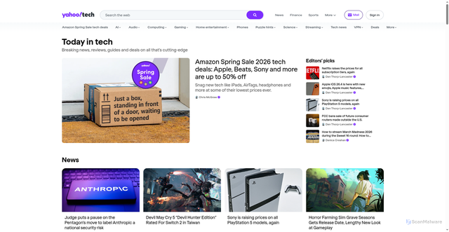 Security scan screenshot of https://tech.yahoo.com