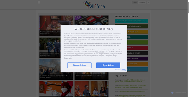 Security scan screenshot of https://allafrica.com/