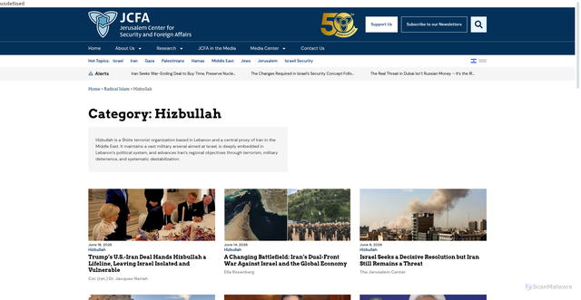 Security scan screenshot of https://jcfa.org/main-issues/radical-islam/hizbullah-radical-islam/