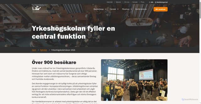 Security scan screenshot of https://handelskammarenmalardalen.se/nyheter/yrkeshogskolemassor2026/