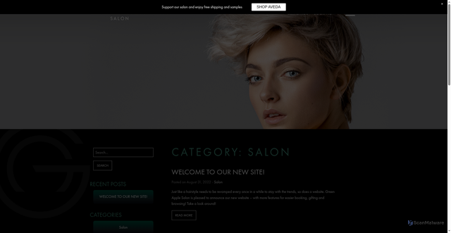 Security scan screenshot of https://greenapplesalons.com/category/salon/