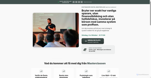 Security scan screenshot of https://investeringsmasterclass.se
