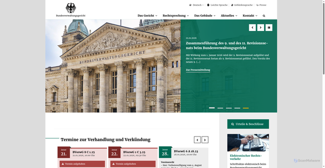 Security scan screenshot of https://www.bverwg.de/