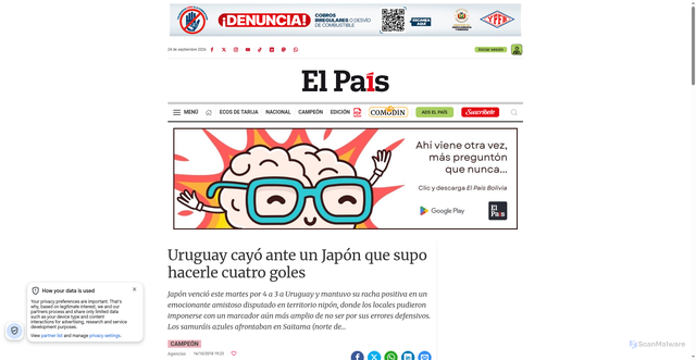 Security scan screenshot of https://elpais.bo/uruguay-cayo-ante-un-japon-que-supo-hacerle-cuatro-goles/