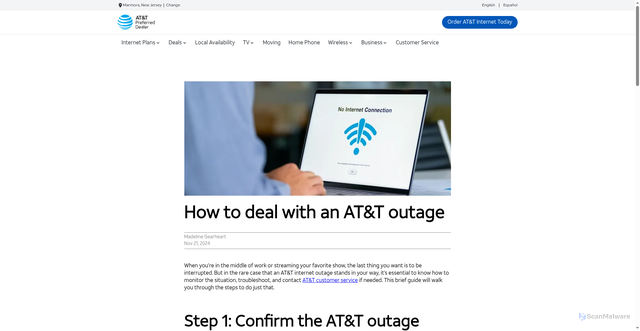 Security scan screenshot of https://www.attsavings.com/resources/internet/how-to-deal-with-an-att-outage