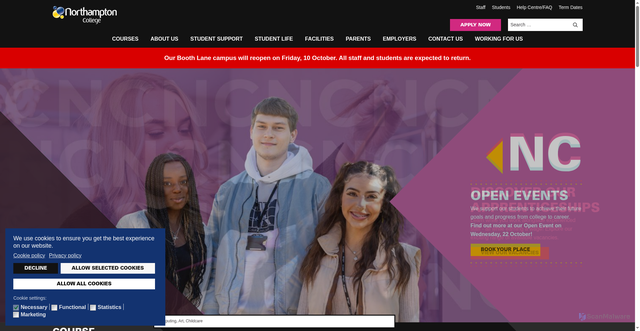 Security scan screenshot of https://www.northamptoncollege.ac.uk/