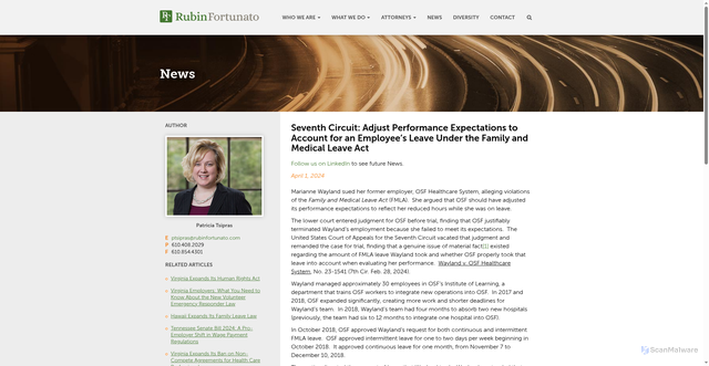 Security scan screenshot of https://www.rubinfortunato.com/article/seventh-circuit-adjust-performance-expectations-to-account-for-an-employees-leave-under-the-family-and-medical-leave-act/