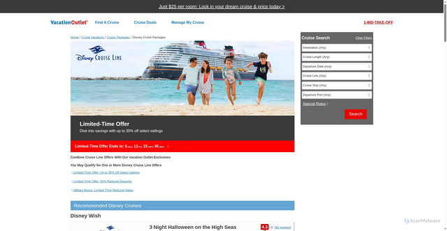 Security scan screenshot of https://www.vacationoutlet.com/promotion/disney-cruises.do