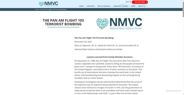 Security scan screenshot of https://nmvvrc.org/pan-am-flight-103-terrorist-bombing/