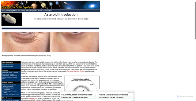 Security scan screenshot of https://solarviews.com/eng/asteroid.htm
