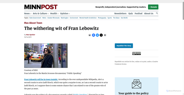 Security scan screenshot of https://www.minnpost.com/max-about-town/2011/10/withering-wit-fran-lebowitz/