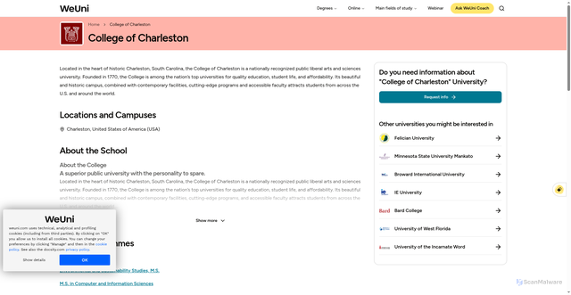 Security scan screenshot of https://www.weuni.com/en/institutions/college-of-charleston/