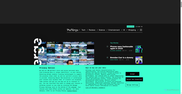 Security scan screenshot of https://www.theverge.com