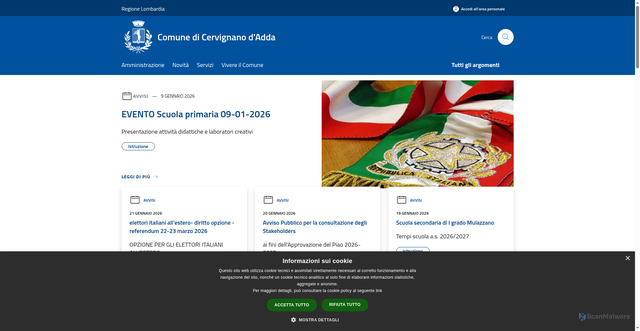 Security scan screenshot of https://www.comune.cervignanodadda.lo.it/it