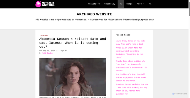 Security scan screenshot of https://www.monstersandcritics.com/tv/absentia-season-4-release-date-cast-when-does-it-come-out/