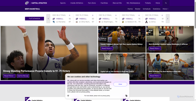 Security scan screenshot of https://athletics.capital.edu/sports/mens-basketball