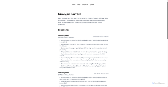 Security scan screenshot of https://niranjan.co