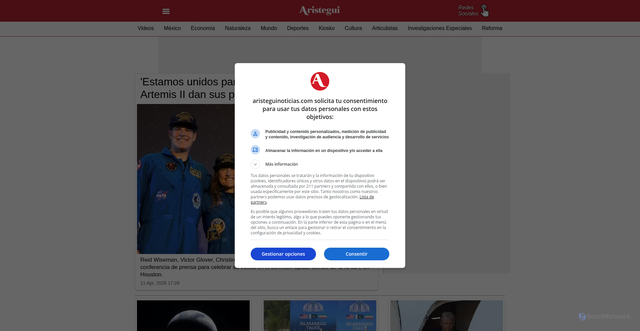 Security scan screenshot of https://aristeguinoticias.com